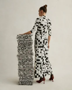Clearance Diane von Furstenberg Abigail Silk Jersey Maxi Wrap Dress In Dvf 50Th Crossword Ivory