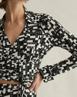 Hot Diane von Furstenberg Bobbie Wrap Top In Tiny Dvf 50Th Crossword Black