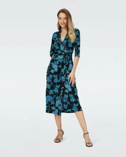New Diane von Furstenberg Dvf Abigail Midi Dress In China Vine Blk Med