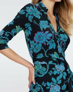 New Diane von Furstenberg Dvf Abigail Midi Dress In China Vine Blk Med