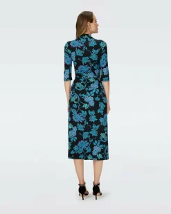 New Diane von Furstenberg Dvf Abigail Midi Dress In China Vine Blk Med