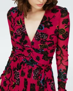 Outlet Diane von Furstenberg Dvf Anne Dress In China Vine Poison Pink Lg