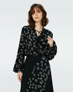 Clearance Diane von Furstenberg Dvf Ginny Two Blouse In Small Hearts/Blk