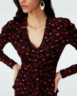 Outlet Diane von Furstenberg Dvf Gladys Top Reversible In Heart Leaves Blk/Dia Cubes Pk