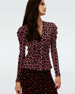 Outlet Diane von Furstenberg Dvf Gladys Top Reversible In Heart Leaves Blk/Dia Cubes Pk