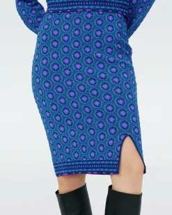 Clearance Diane von Furstenberg Dvf Gusta Skirt In Flower Tie Turquoise
