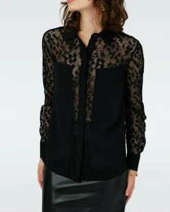 Sale Diane von Furstenberg Dvf Louise Top In Black/Lace