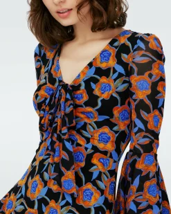 New Diane von Furstenberg Dvf New Shauna Dress In Oracle Rose Sm Blk Coffee