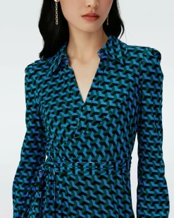 Hot Diane von Furstenberg Dvf Phoenix Reversible Dress In Dragon Dance/3D Cube Emerald
