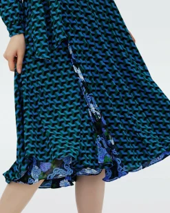 Hot Diane von Furstenberg Dvf Phoenix Reversible Dress In Dragon Dance/3D Cube Emerald