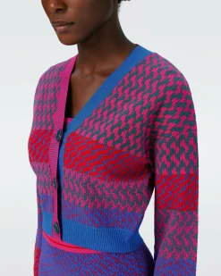New Diane von Furstenberg Dvf Rema Cardigan In Multicolor Zigzag Strip Pk/Bu