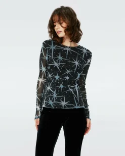 Best Diane von Furstenberg Logan Metallic Mesh Top